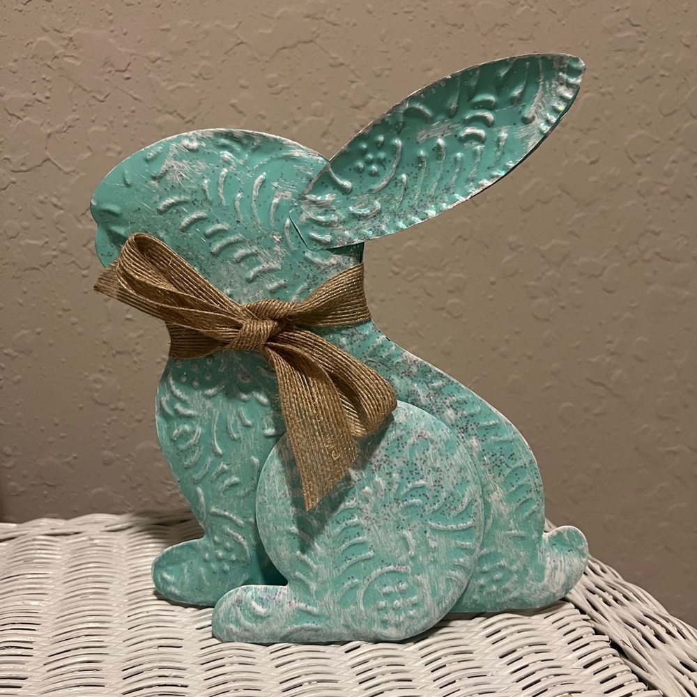 Beautiful Glittery Metal Aqua Easter Bunny